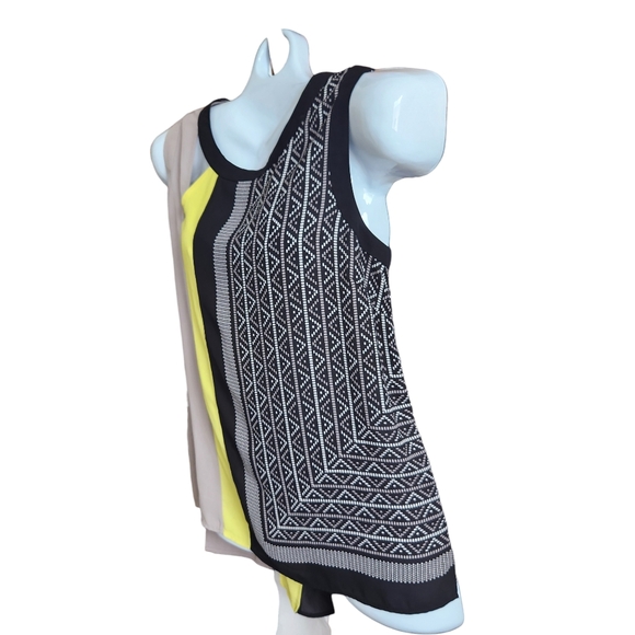 BCBGMaxazria Color Block Contemporary Sleeveless Asymmetrical Cut Out Tunic M - Picture 4 of 13